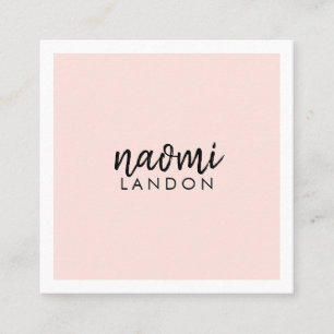 Blush pink modern square minimalist white elegant square business card