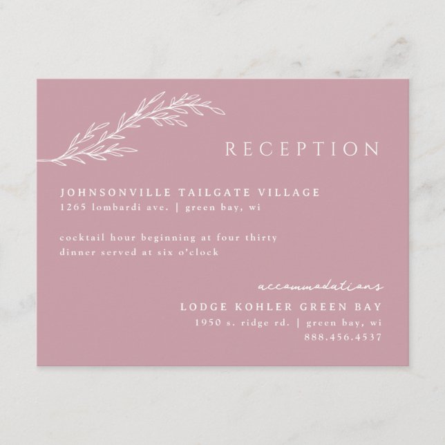 Blush Pink Modern Stenciled Botanical Details Enclosure Card (Front)