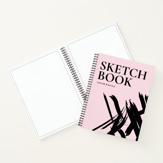 Blush pink Modern strokes Personalised Sketch Book (Inside)
