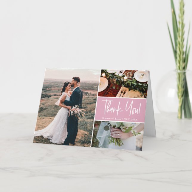 Blush Pink Modern Thank You script Wedding Card (Front)