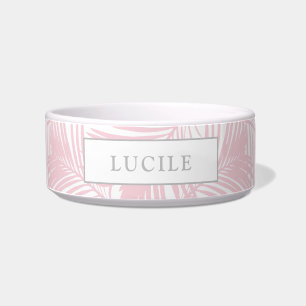 Blush Pink Modern Tropical Pattern Pet Name Bowl