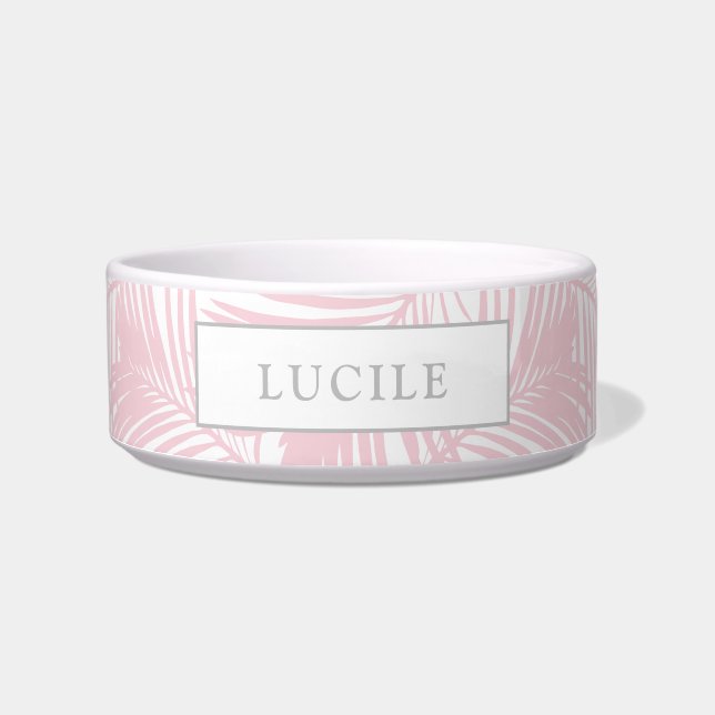 Blush Pink Modern Tropical Pattern Pet Name Bowl (Front)