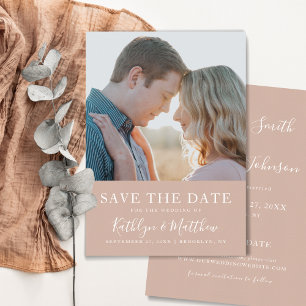 Blush Pink Modern Typography Simple Photo Wedding Save The Date
