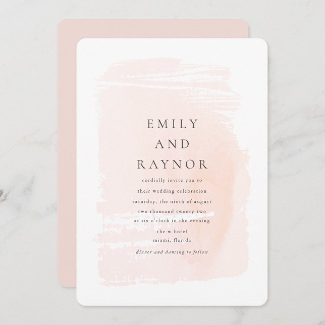 Blush Pink Modern Watercolor Wedding Invitation (Front/Back)