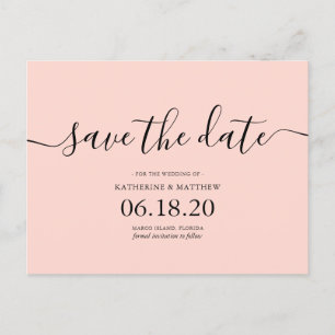 Blush Pink Modern Wedding Save the Date Announcement Postcard