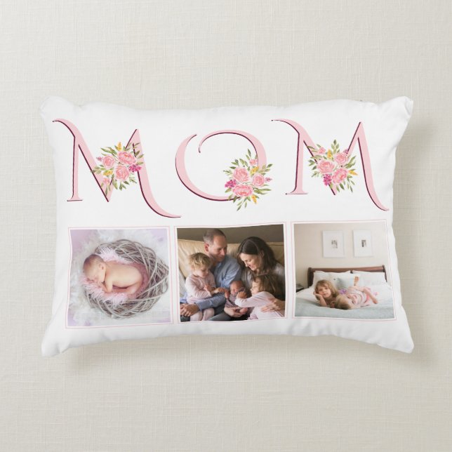 Blush pink MOM typography photo Mothers Day Decorative Cushion (Front)