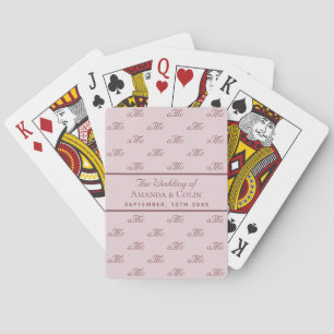 Blush pink monogram couple initials wedding playing cards