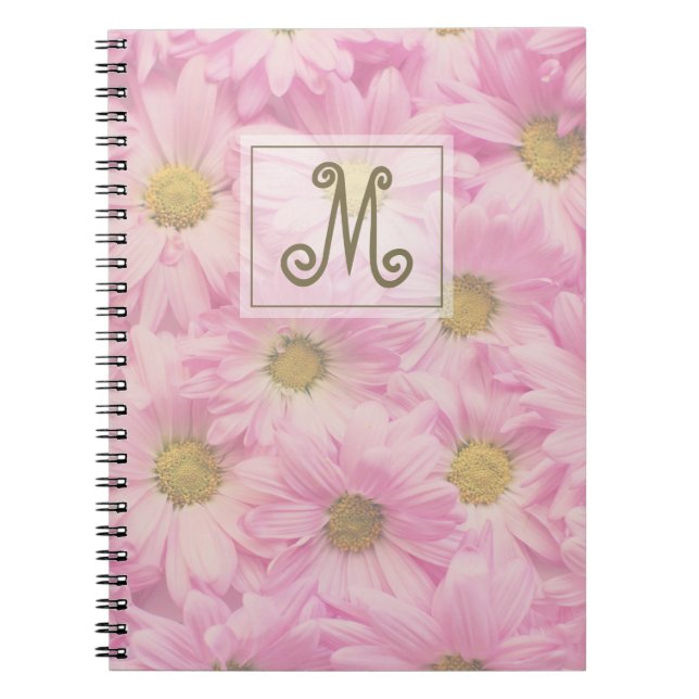 Blush Pink Monogram Daisies Photo Notebook (Front)