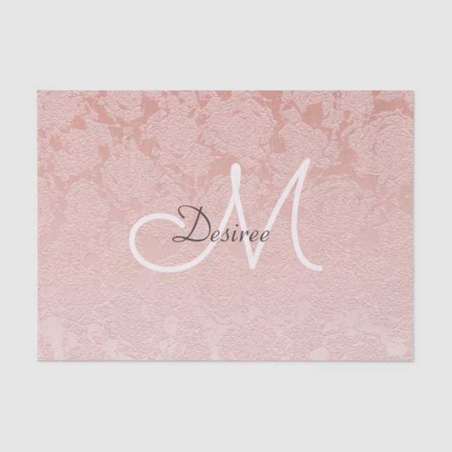 Blush Pink Monogram Elegant Floral Modern Art Tissue Paper (Front)