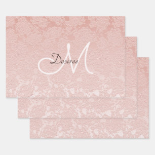 Blush Pink Monogram Elegant Floral Modern Art Wrapping Paper Sheet