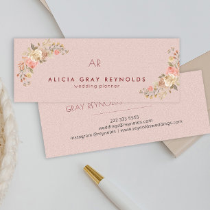 Blush Pink Monogram Elegant Floral Wedding Planner Mini Business Card