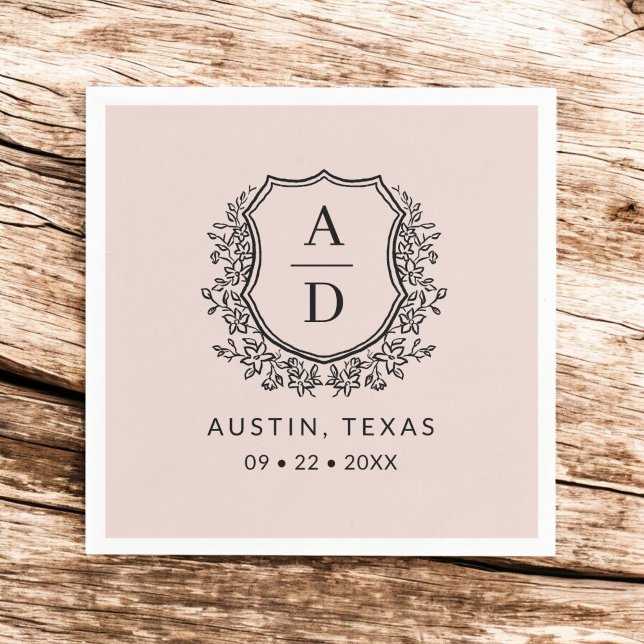 Blush Pink Monogram Floral Wedding Crest Napkin (Creator Uploaded)