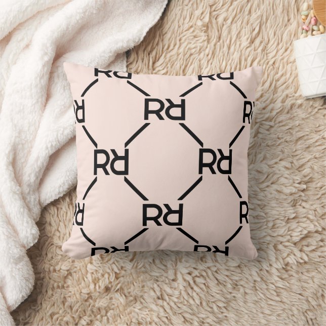 Blush Pink Monogram Girly Initial Luxury Pattern Cushion (Blanket)