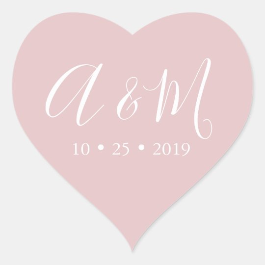 Blush Pink Monogram Heart Elegant Wedding Heart Sticker Uk