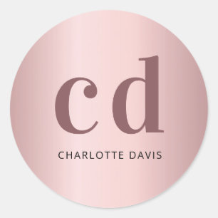 Blush pink monogram initials dusty rose classic round sticker