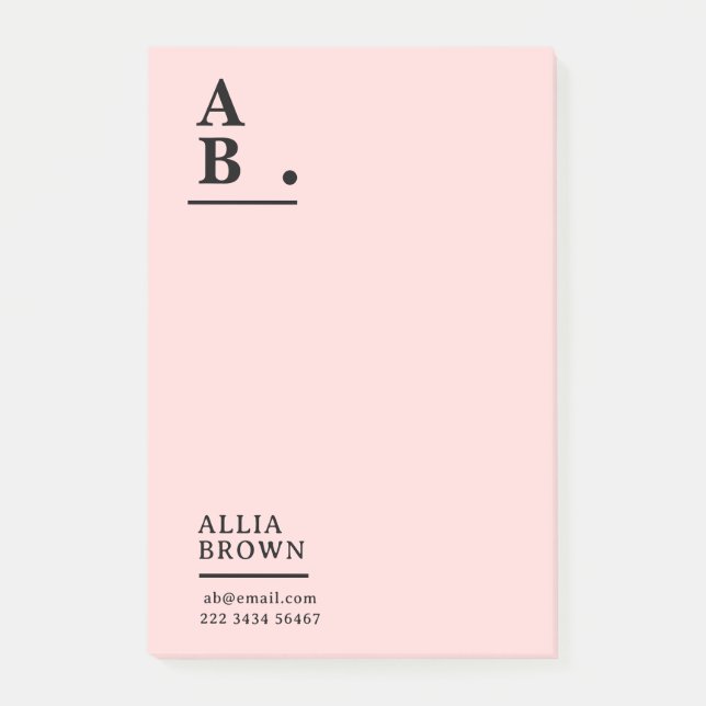 Blush Pink Monogram Modern Design Post-it Notes (Front)