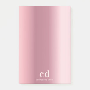 Blush pink monogram name glamourous  post-it notes
