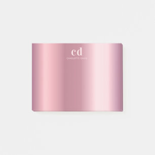 Blush pink monogram name glamourous post-it notes