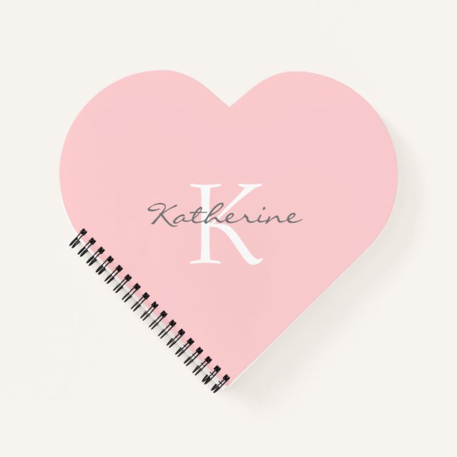 Blush Pink Monogram Name Heart Shaped Spiral Notebook (Front)