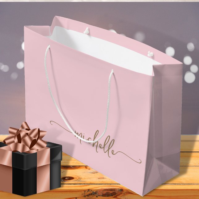  Blush Pink Monogram Name Script Gold Calligraphy Large Gift Bag (Creator Uploaded)