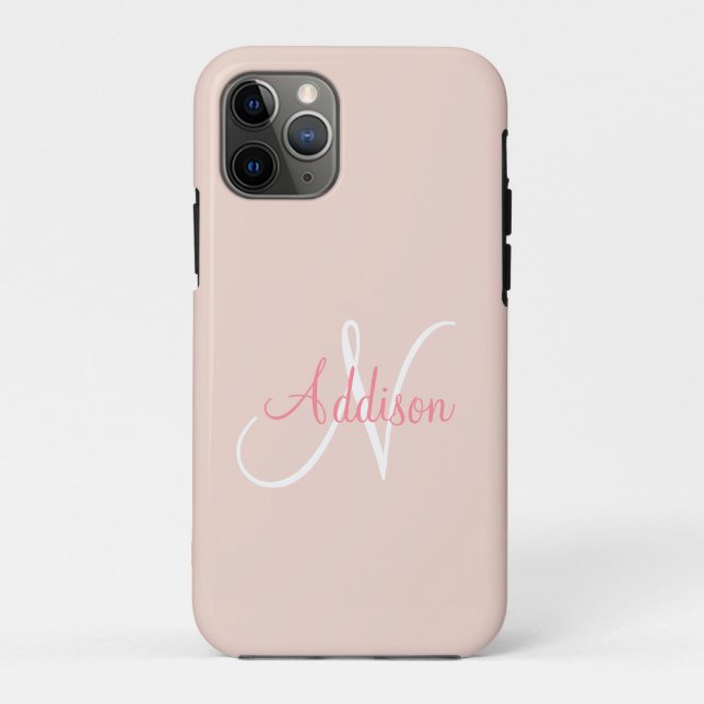 Blush Pink Monogram Personalised Elegant Case-Mate iPhone Case (Back)