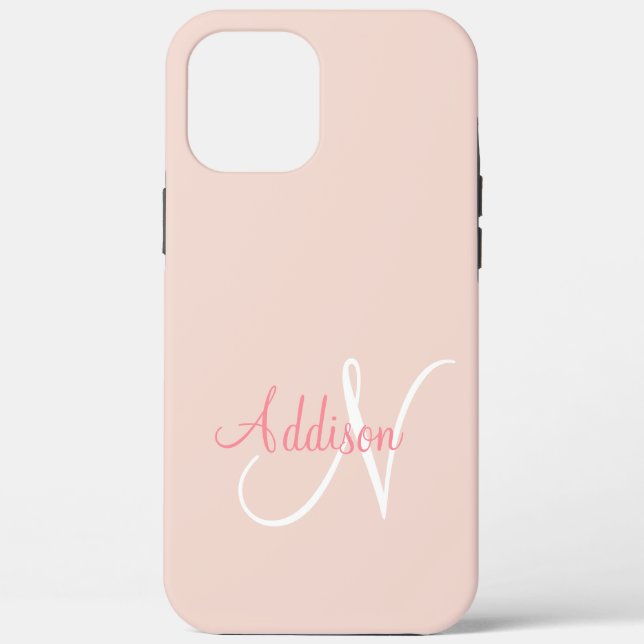 Blush Pink Monogram Personalised Elegant Case-Mate iPhone Case (Back)