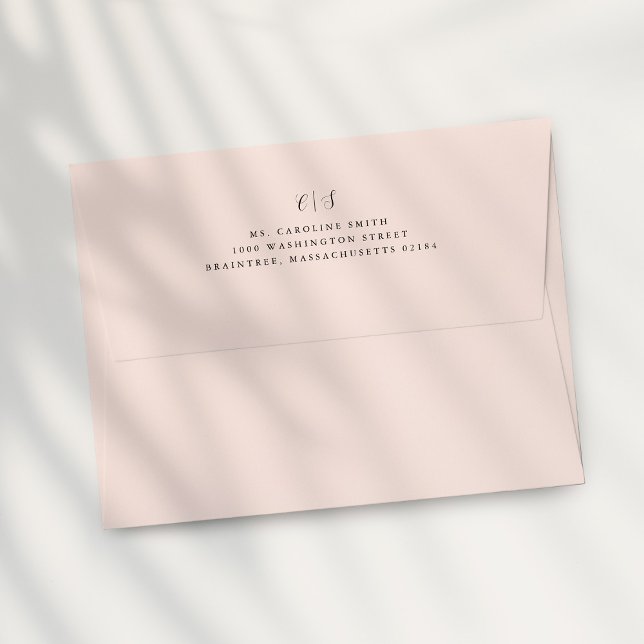 Blush Pink Monogram Return Address on Back Flap  Envelope (Creator Uploaded)