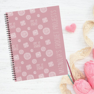 Blush Pink Monogram Time to Unwind Crochet Notebook