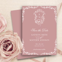 Blush Pink Monogram Vintage Crest Wedding
