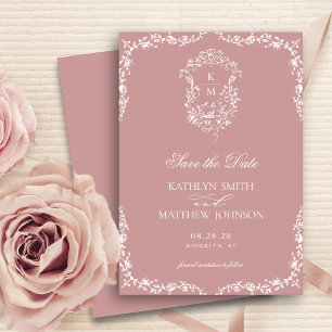 Blush Pink Monogram Vintage Crest Wedding Save The Date