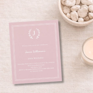 Blush pink monogram wreath birthday invitation