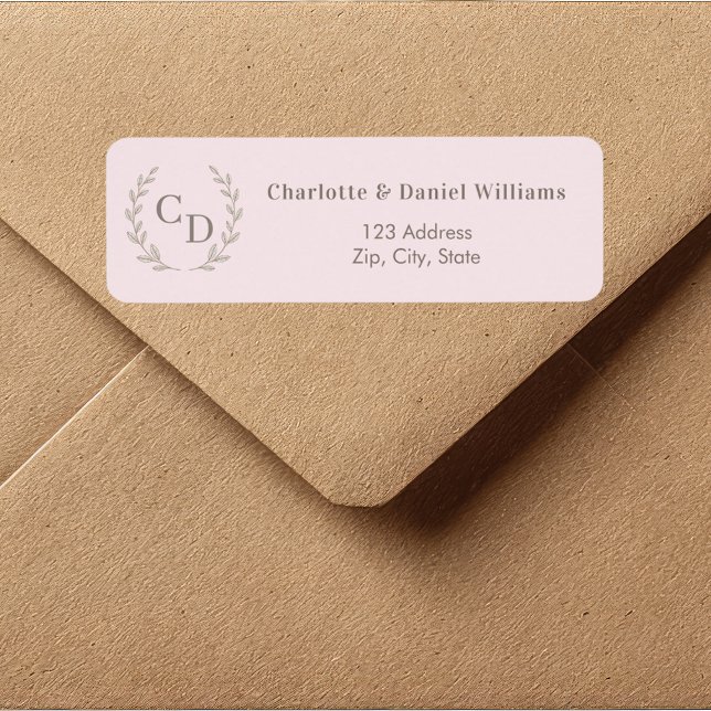 Blush pink monogrammed wreath return address (Creator Uploaded)