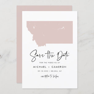 Blush Pink Montana Map Minimalist Script Wedding Save The Date