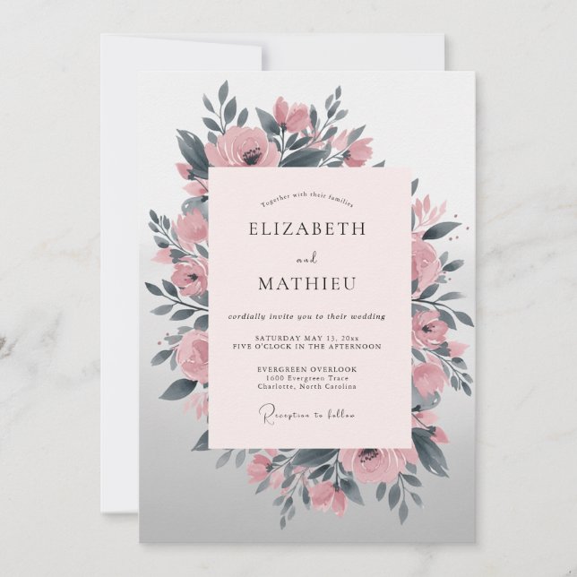 Blush Pink Moody Floral Wedding Invitation (Front)