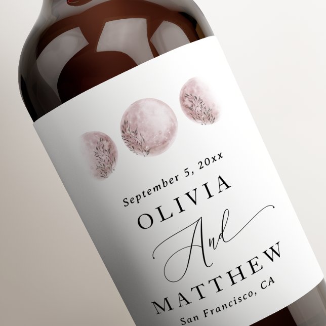Blush Pink Moon | Elegant Script Celestial Wedding Wine Label (Creator Uploaded)