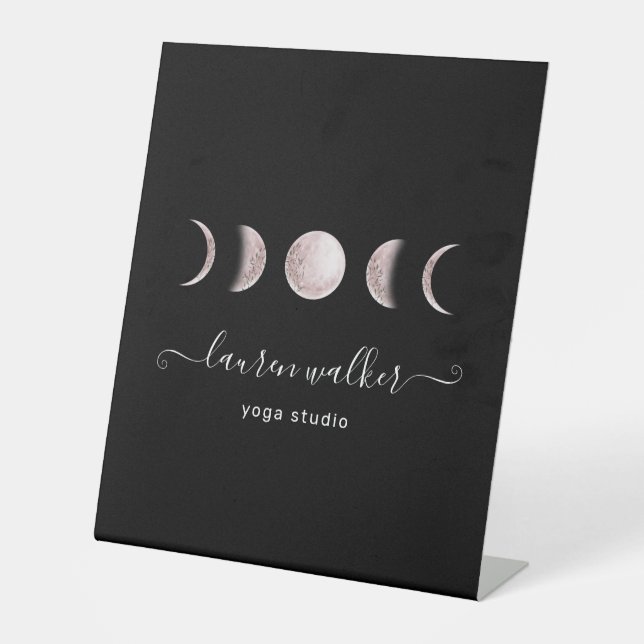 blush pink moon phases yoga studio pedestal sign (Front)