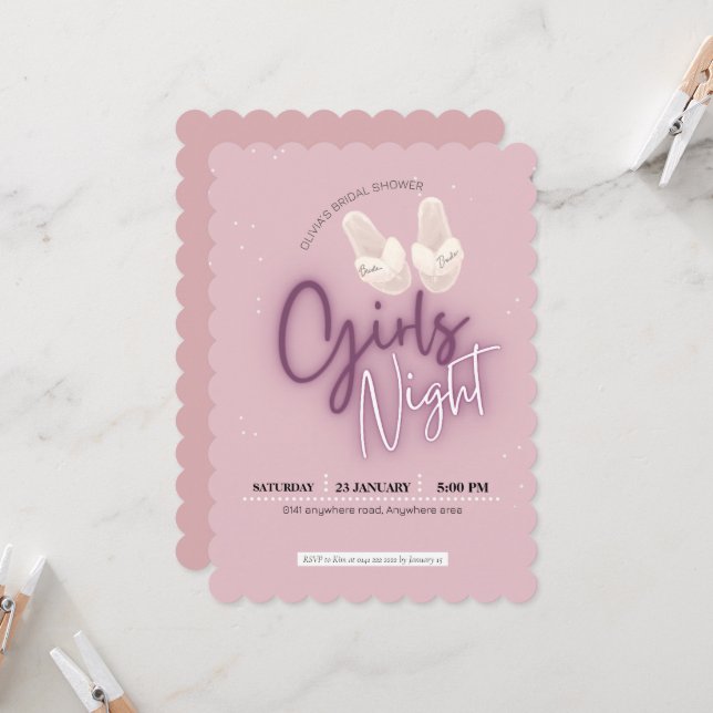 Blush pink, movie night bridal shower invitation (Front/Back In Situ)