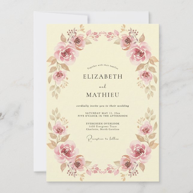 Blush Pink Muted Painterly Spring Wedding Invitation (Front)