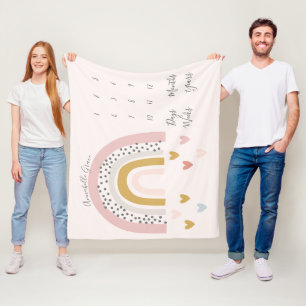 Blush Pink Muted Rainbow Monthly Baby Milestone Fl Fleece Blanket