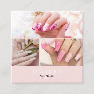 Blush Pink Nail Artist 3 Photo QR Code Square Business Card