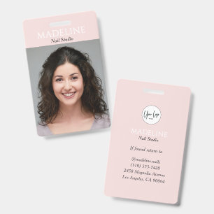 Blush Pink Nail Artist Logo Photo ID Badge