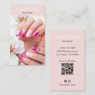 Blush Pink Nail Artist Photo QR Code Social Media Business Card