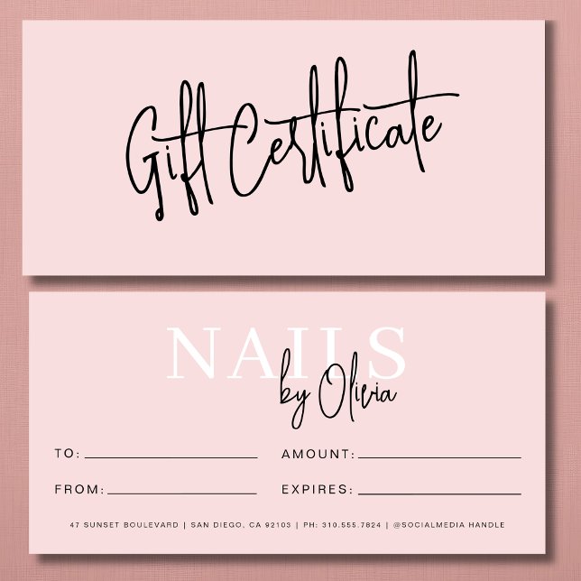 Blush Pink Nail Salon Logo Gift Certificates (Creator Uploaded)