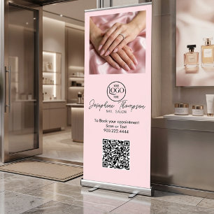 Blush Pink Nail Salon QR Code Photo Branding Retractable Banner