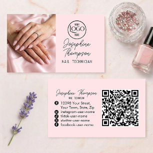 Blush Pink Nail Salon QR Code Photo Business Card