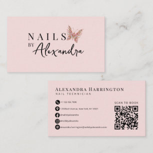 Blush Pink Nail Specialist Butterfly Qr Code Business Card