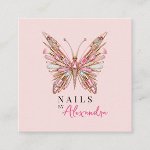 Blush Pink Nail Specialist Butterfly Qr Code Square Business Card