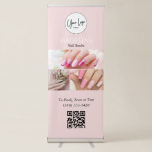 Blush Pink Nail Studio Logo QR Code Photo Booking Retractable Banner