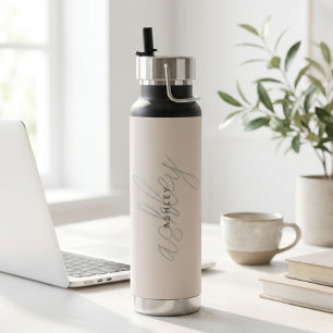 Blush Pink Name Minimalist Modern Water Bottle