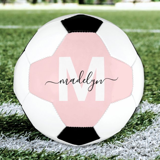 Blush Pink Name Monogram Football (Blush Pink Name Monogram Soccer Ball)